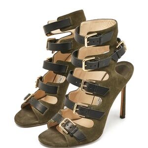 Jimmy Choo Olive and Black Strappy Heels